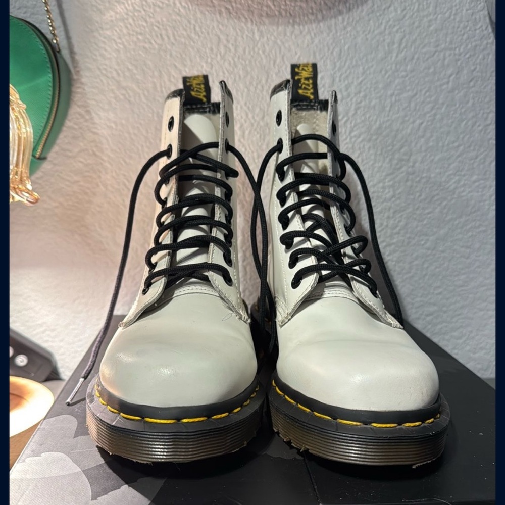Dr. Martens White Combat Boots with Black Laces